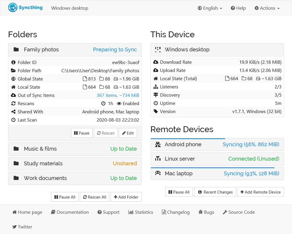 Syncthing GUI