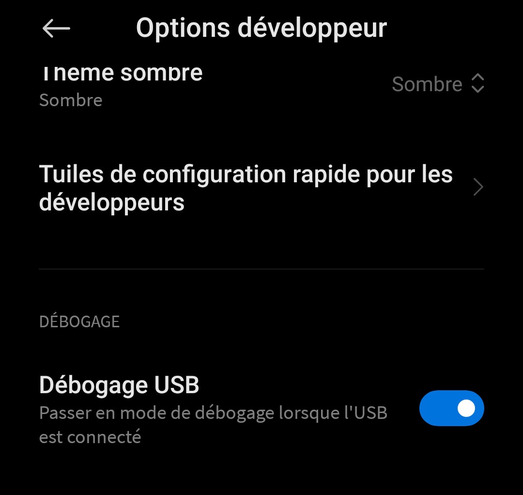 activation du débogage usb sur android
