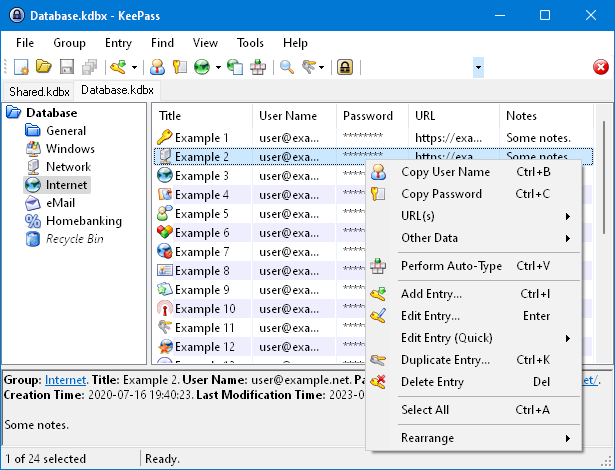 Interface de KeePass2