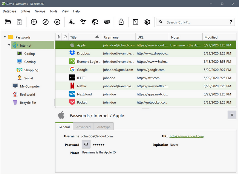 Interface de KeePassXC